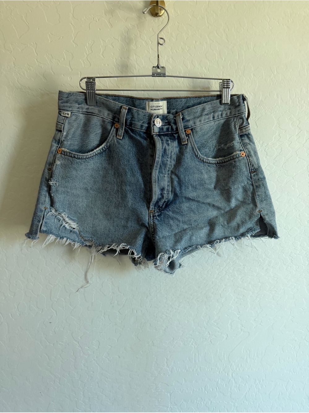 Citizens Of Humanity Distressed Light Blue Denim Cutoff Shorts